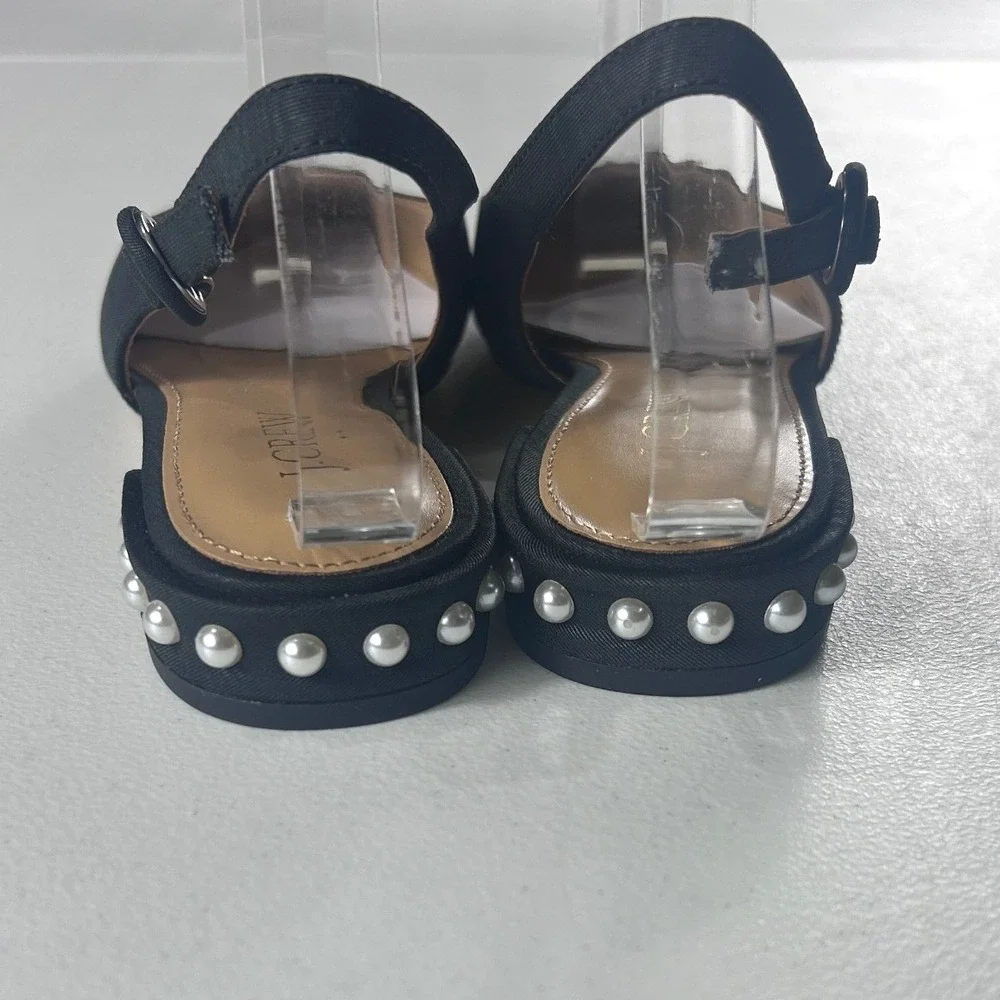 J.Crew Pearl-Heel Slingback Flats Black Textile BU506 Womens‎ Size 5 NEW